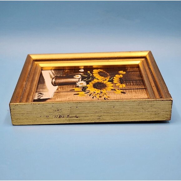 Sunflowers Miniature Oil Painting by Norma Reeves Floral Still Life 3.75x4.5 - Picture 9 of 10